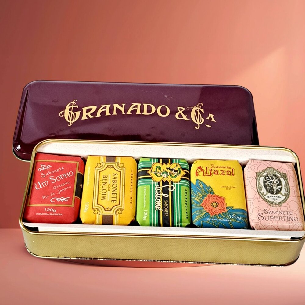 Five 4.23oz Bossa fragrant soaps in  tin... free of dyes, parabens and ingredien